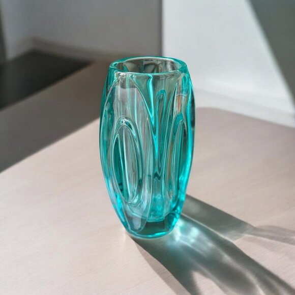 Czech Sklo Union Rosice Blue/Green Lens Bullet Vase – Rudolf Schrötter – 1960s - Picture 4 of 13